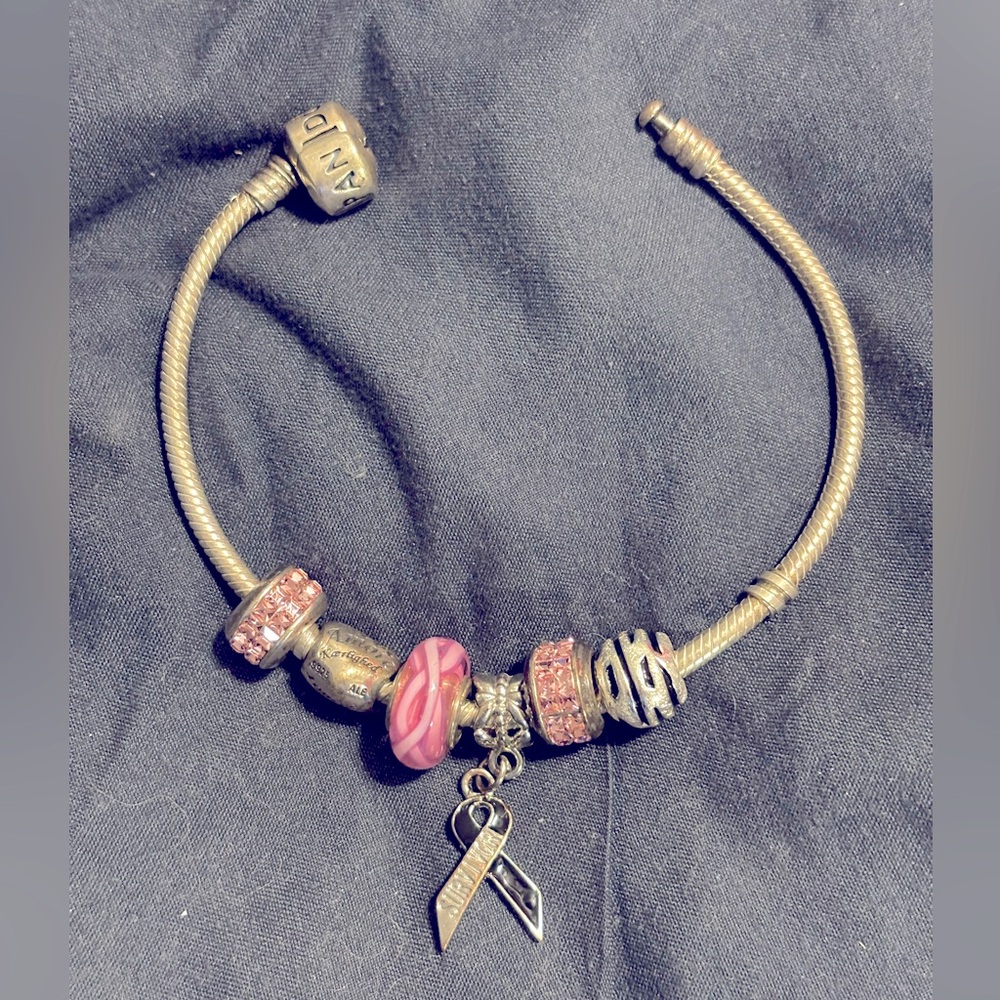 Pandora bracelet and charms. Just been cleaned at jewelry store. Beautiful set